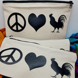 Peace Love Chickens Themed Canvas Make Up Case Pencil Pouch Accessory Bag