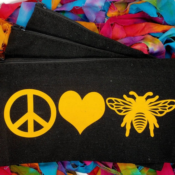 peace love bees beekeeping canva bag honeybee makeup pouch pencil holder zippered