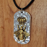 queen bee handcrafted necklace dog tag hammered engraved gold silver