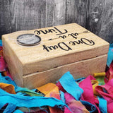 hinged lid AA chip holder One Day At A Time wood box recovery gifts serenity prayer alcoholics anonymous