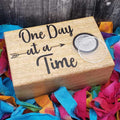 Hand crafted One Day At A Time AA chip holder wood box recovery gifts serenity prayer alcoholics anonymous