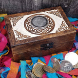 celtic hand-tooled wood relief alcoholics anonymous chip holder god box recovery gift