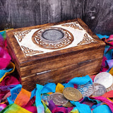 celtic hand-tooled wood relief alcoholics anonymous chip holder god box recovery gift