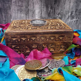 close-up-floral-carving-on-wood-box