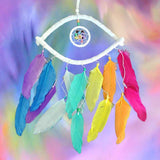 handcrafted evil eye rainbow feather beaded boho dream catcher