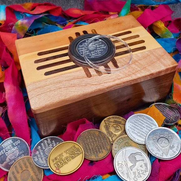 tribal cross handcrafted recovery gift chip holder wood god box