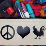 Peace Love Chickens Themed Canvas Make Up Case Pencil Pouch Accessory Bag