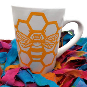 Bee Lovers Ceramic Bee and Honeycomb Coffee Mug 14 oz