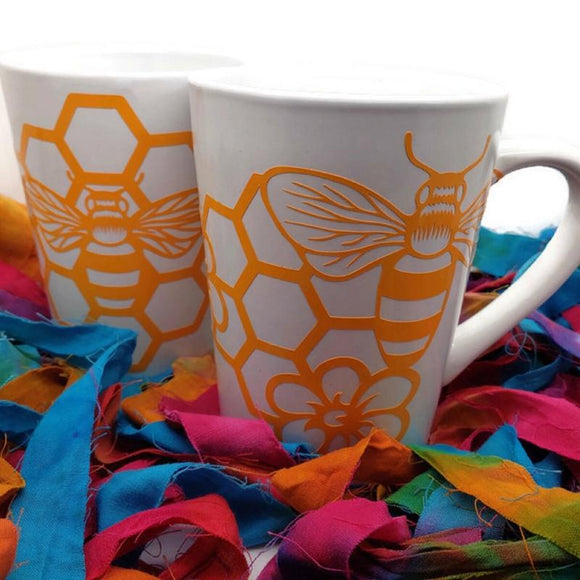 Bee Lovers Ceramic Bee and Honeycomb Coffee Mug 14 oz