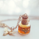 gold honey bee honeycomb honey pot dangling necklace