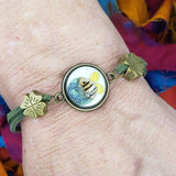 handmade save the bees bracelet  on wrist