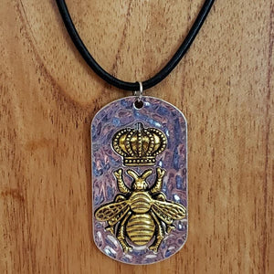queen bee handcrafted necklace dog tag hammered engraved zoom