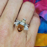 queen bee ring amber crystal honey bee jewelry